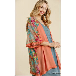 Umgee Linen Floral Kimono Cantelope